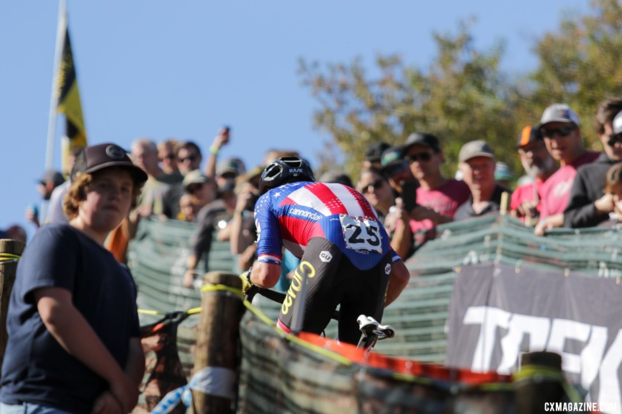 Gage Hecht climbed in to the top 20. 2021 UCI Iowa City Cyclocross World Cup, Elite Men. © D. Mable / Cyclocross Magazine