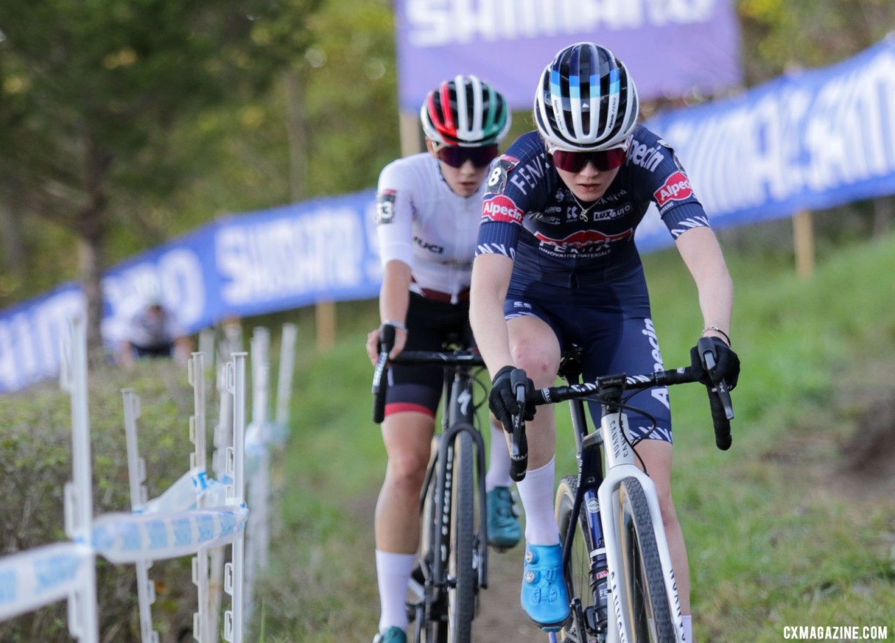 U23s rivals Pieterse and Vas chasing Vos. 2021 UCI Cyclocross World Cup Iowa City. Elite Women. © D. Mable / Cyclocross Magazine