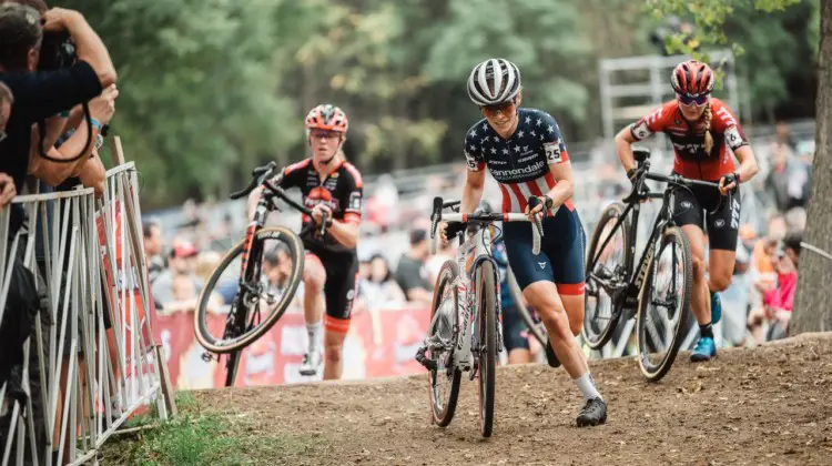 American Champion Clara Honsinger leads Aniek Van Alphen and Fem Van Empel over the top of the log barriers. © Jeff Vander Stucken / jeffvsphoto.smugmug.com/