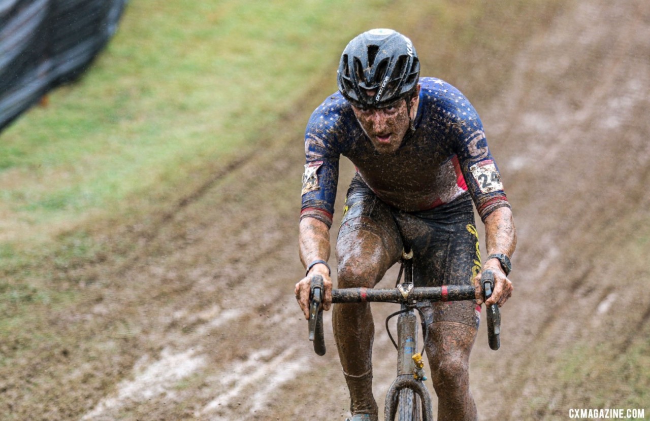 Gage Hecht soared to a top-ten finish, ending in eighth. 2021 UCI Cyclocross World Cup Fayetteville, Elite Men. © D. Mable / Cyclocross Magazine