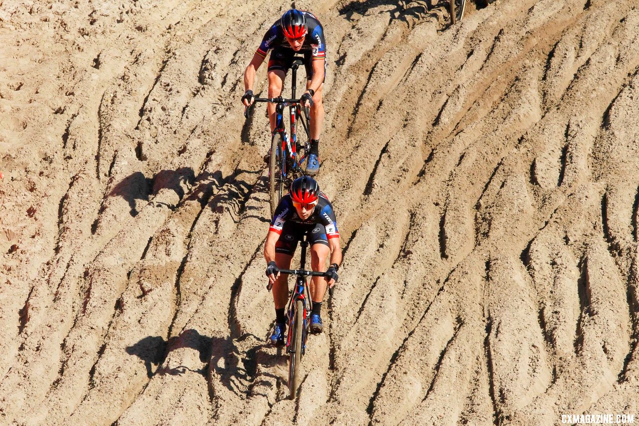 Toon Aerts and teammate Lars van der Haar go 1-2 in Zonhoven. Elite Men. 2021 Zonhoven UCI Cyclocross World Cup. © Cyclocross Magazine