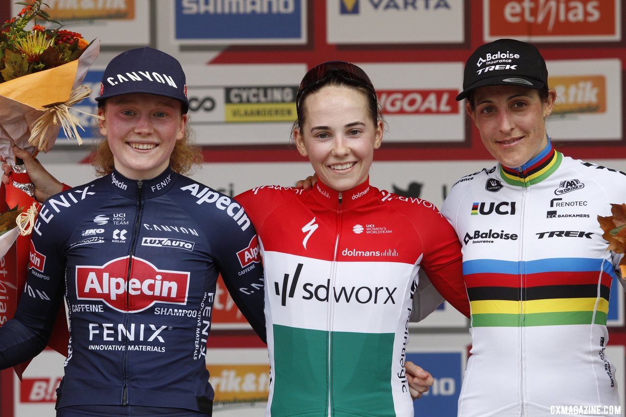 Pieterse, Vas, and Brand. 2021 UCI Cyclocross World Cup Overijse, Elite Women, October 31. © B. Hazen / Cyclocross Magazine