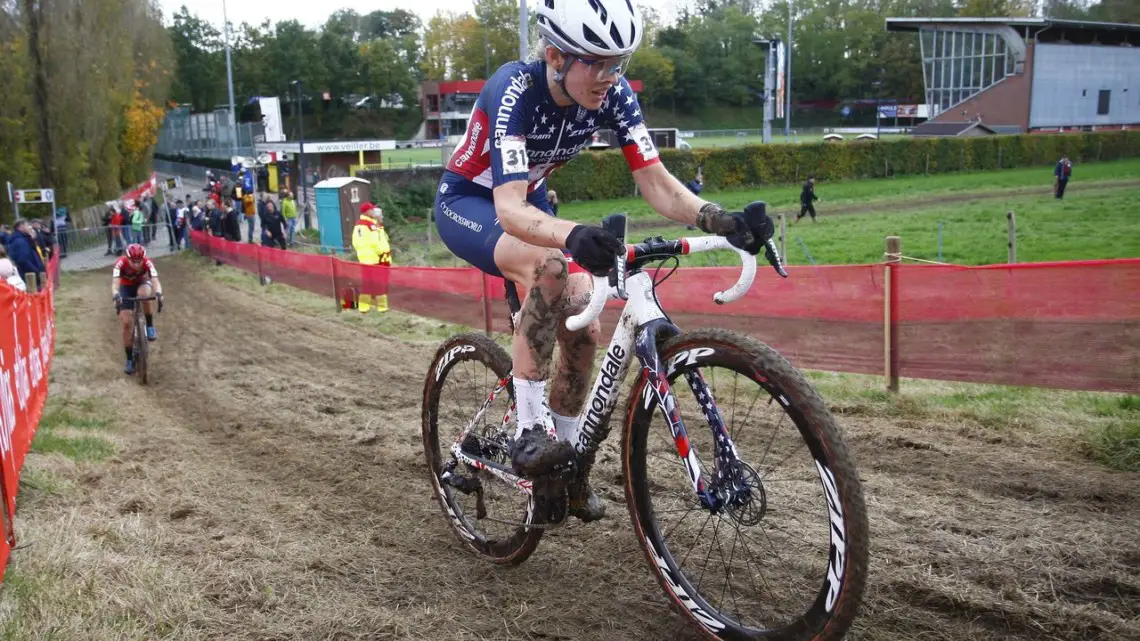 Clara Honsinger finished fifth. 2021 UCI Cyclocross World Cup Overijse, Elite Women, October 31. © B. Hazen / Cyclocross Magazine