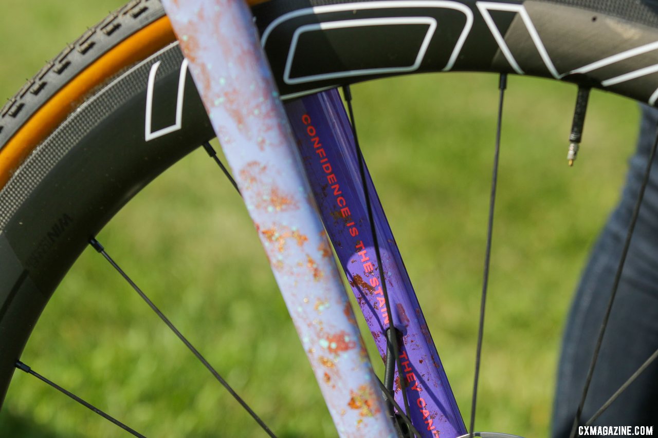 The front brake hose routes through the fork leg. Maghalie Rochette's new 2022 Specialized CruX cyclocross / gravel bike. © D. Mable / Cyclocross Magazine