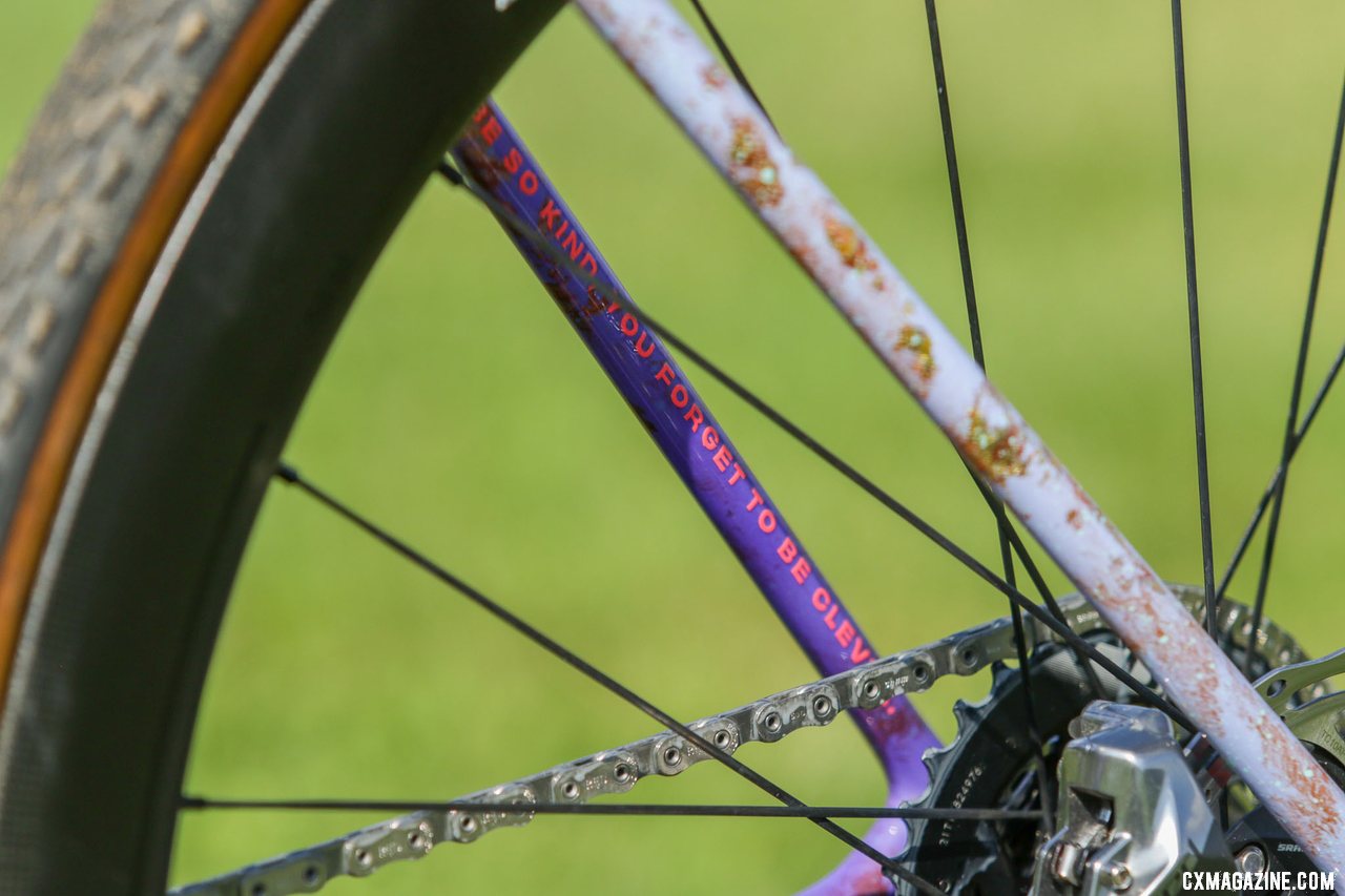 Meaningful song lyrics are hidden throughout Rochette's bike. Maghalie Rochette's new 2022 Specialized CruX cyclocross / gravel bike. © D. Mable / Cyclocross Magazine