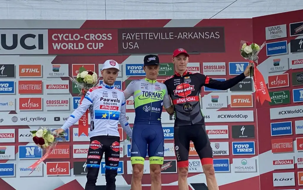 Iserbyt, Hermans and Vanthourenhout: 2021 Fayetteville World Cup Elite Men's podium