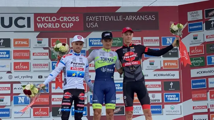 Iserbyt, Hermans and Vanthourenhout: 2021 Fayetteville World Cup Elite Men's podium