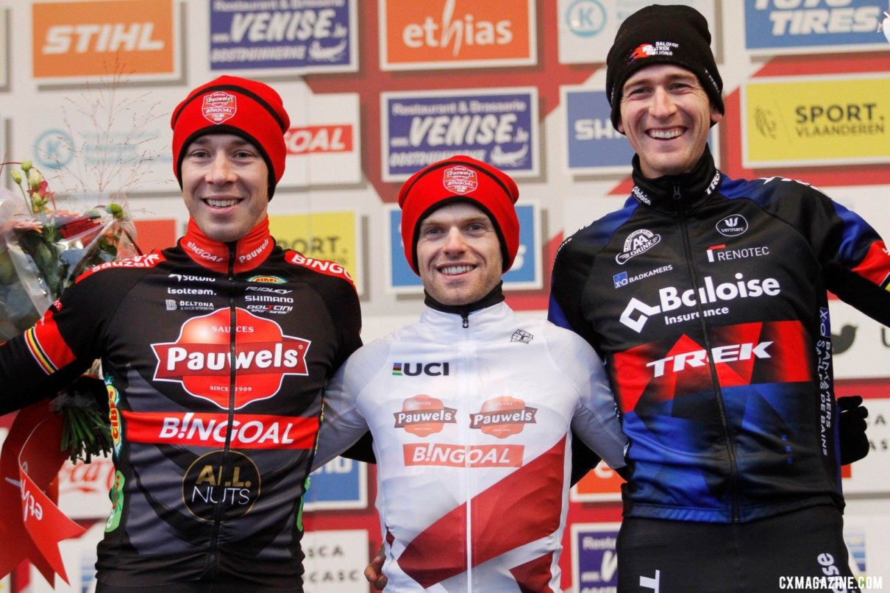 Sweeck, Iserbyt, and Aerts. 2021 Koksijde Cyclocross World Cup Elite Men. © B. Hazen / Cyclocross Magazine