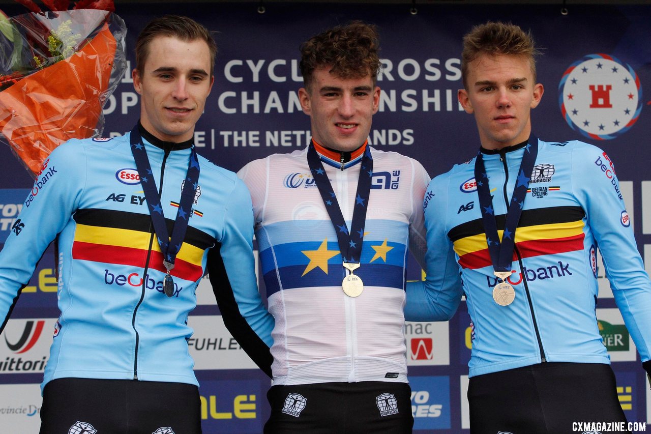 Ryan Kamp wins the 2021 UEC Continental Cyclocross Championships ahead of Vandeputte and Nys. © B. Hazen / Cyclocross Magazine