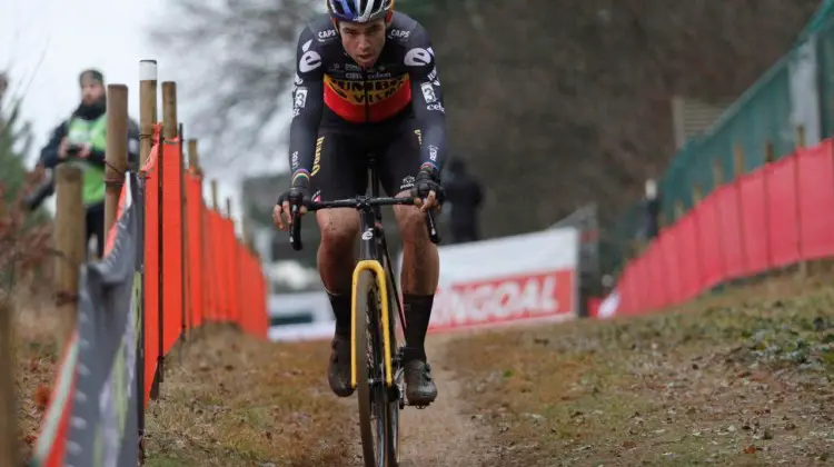 Wout van Aert in the lead. 2021 Zolder Superprestige, Elite Men. © B. Hazen / Cyclocross Magazine