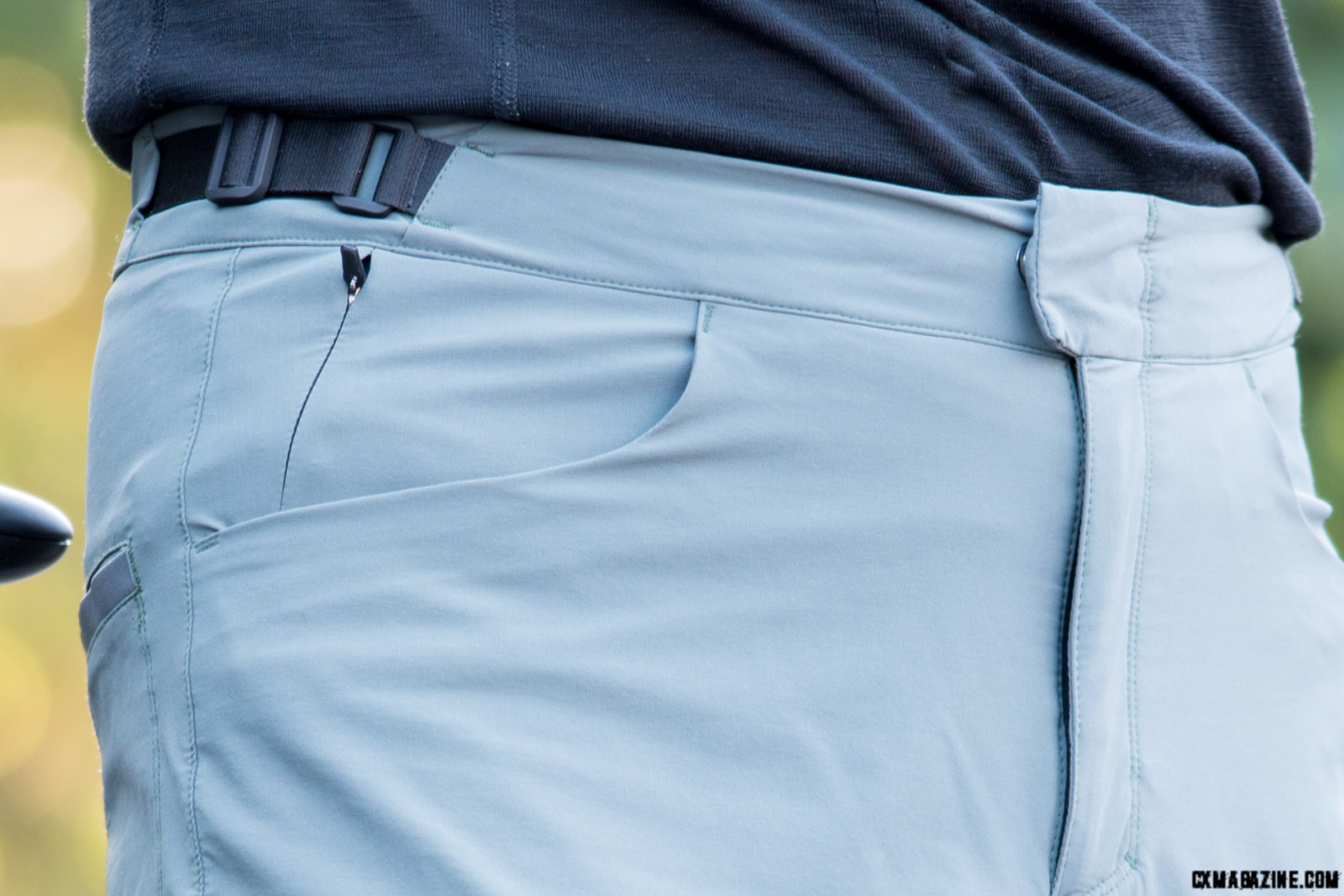 detail on the Gore explore shorts include a zippered key pocket and waistband adjustment