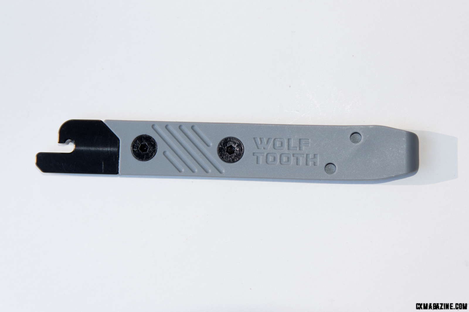 wolfTooth Components 8-Bit Tire Lever and Rim Dent Romoval tool can also be used to straighten a bent disc rotor
