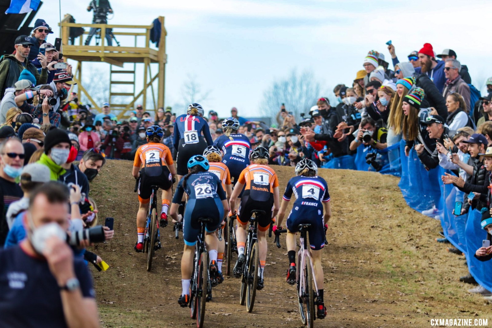 Katie Clouse led the first climb. U23 Women. 2022 Cyclocross World Championships, Fayetteville, Arkansas USA. © D. Mable / Cyclocross Magazine