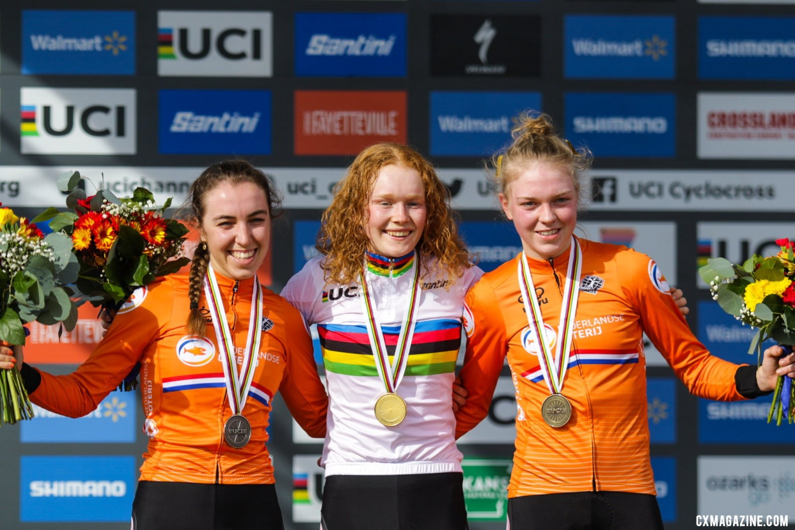 Dutch Domination. Van Anrooij, Pieterse, and Van Empel.U23 Women. 2022 Cyclocross World Championships, Fayetteville, Arkansas USA. © D. Mable / Cyclocross Magazine