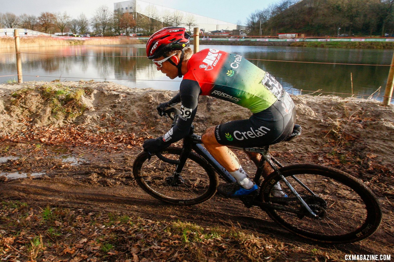Mees Hendrikx cycled through the muddy trail. 2022 Dutch Cyclocross National Championships, Elite Men. Rucphen. © B. Hazen / Cyclocross Magazine