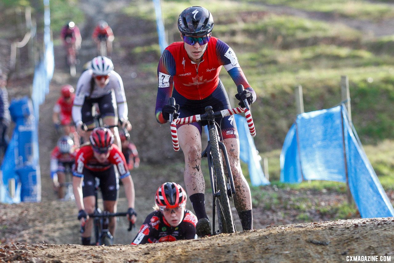 Maghalie Rochette had a fast first lap after winning the holeshot. 2022 GP Sven Nys Baal, Elite Women. © B. Hazen / Cyclocross Magazine