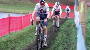 Tom Pidock took one step up from his second on Saturday to win Sunday's World Cup. 2022 Hulst UCI Cyclocross World Cup, Elite Men. © B. Hazen / Cyclocross Magazine