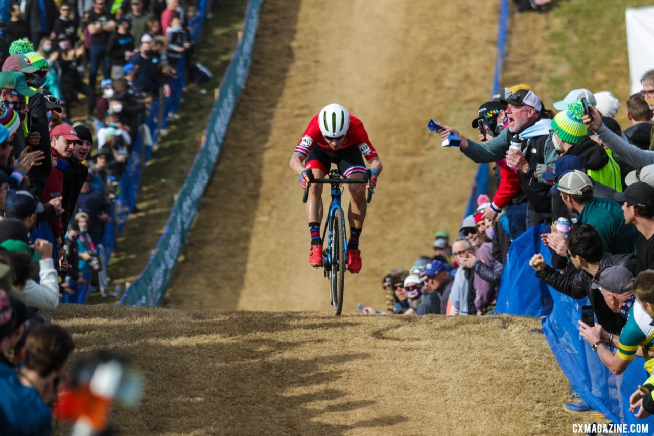 Felipe Timoteo Nystrom Spencer of Costa Rica got the full support of fans. 2022 Cyclocross World Championships, Fayetteville, Arkansas USA. © D. Mable / Cyclocross Magazine