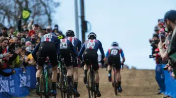 Who says there's no teamwork in cyclocross? Team USA giving chase in the Elite Men's race. 2022 Cyclocross World Championships, Fayetteville, Arkansas USA. © D. Mable / Cyclocross Magazine