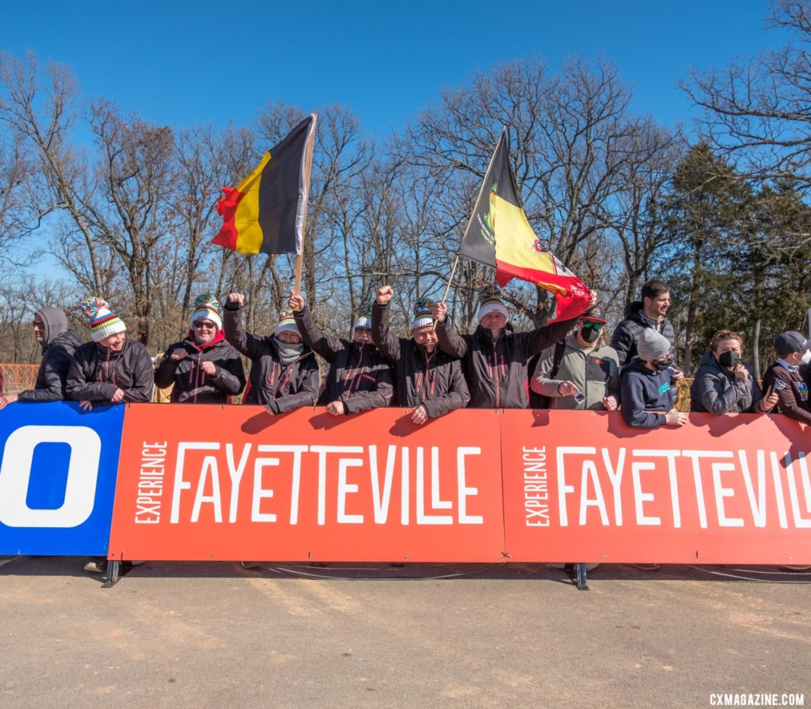 These Belgian fans made the trip. 2022 Cyclocross World Championships, Fayetteville, Arkansas USA. © G. Gould / Cyclocross Magazine