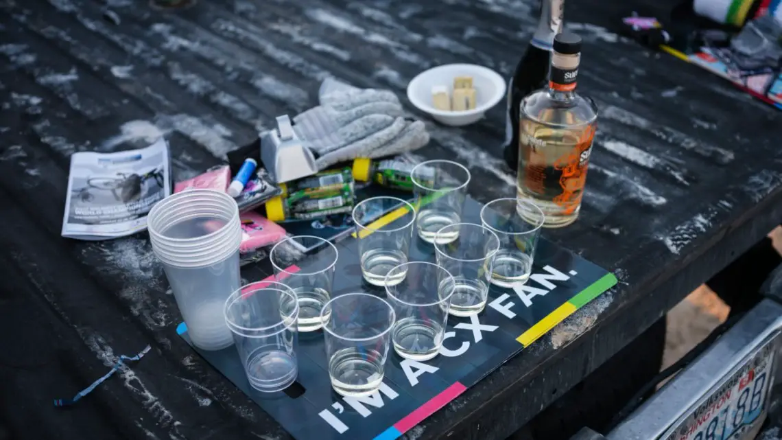 CX Fandom does not require alcohol, but this Washington resident offered some. 2022 Cyclocross World Championships, Fayetteville, Arkansas USA. © G. Gould / Cyclocross Magazine