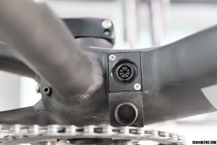 recharge port at the bottom bracket of the Bianchi Impulso E-Allroad