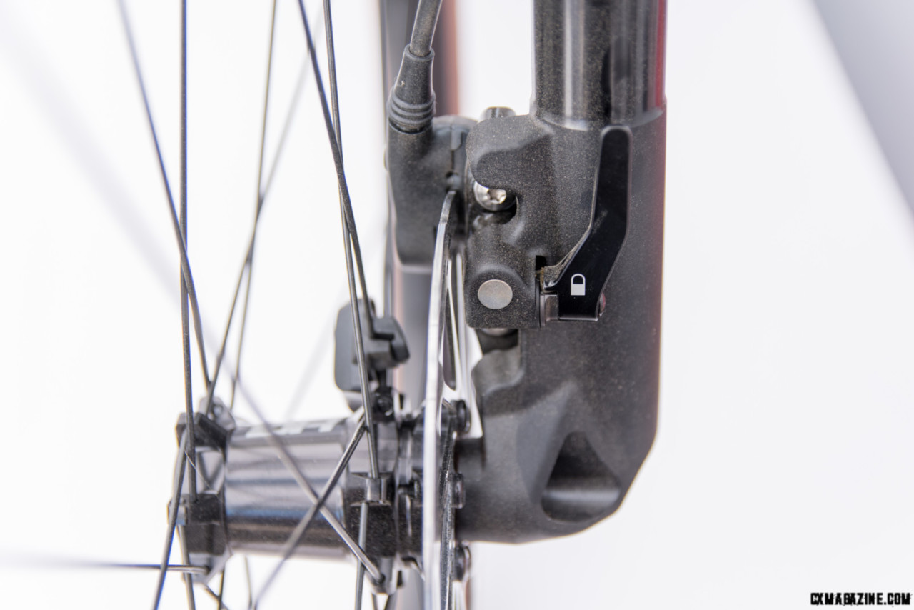 A quick release for the caliper on the Oliver Lefty fork. The caliper must be removed to remove the wheel.