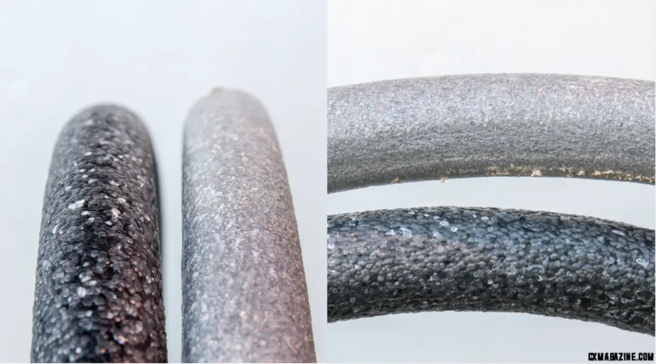 Polyethylene backer rod dark color) vs the original Tubolight gravel insert. © C. Lee / Cyclocross Magazine