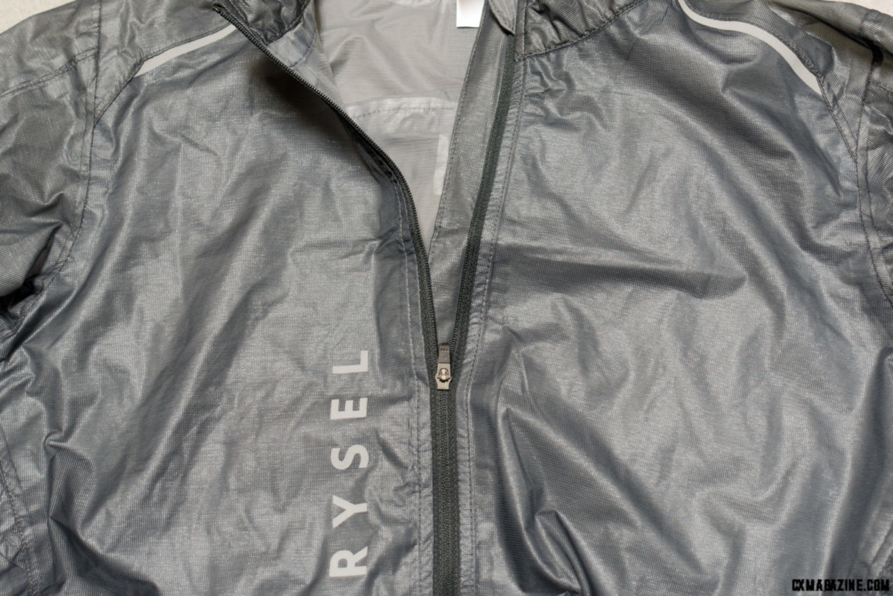 van Rysel Ultralight Rainproof Jacket has a one-way reversed coil zipper with a rain flap. © C.Lee/ Cyclocross Magazine