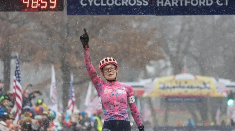 Clara Honsinger three-peats as the Elite Women's Cyclocross National Champion. photo: snowymountain photography / USA Cycling