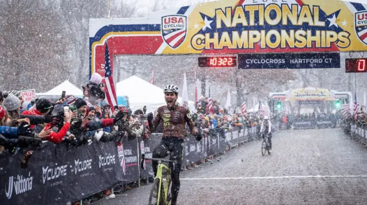 Curtis White takes his first National Championship in Hartford in the 2022 Elite Men's race. photo: USA Cycling / Tory Hernandez/Evrgrn Photo