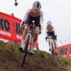 Puck Pieterse and Fem van Empel were locked in battle into Lap Four. Elite Women. 2023 UCI Cyclocross World Championships, Hoogerheide. © B. Hazen / Cyclocross Magazine