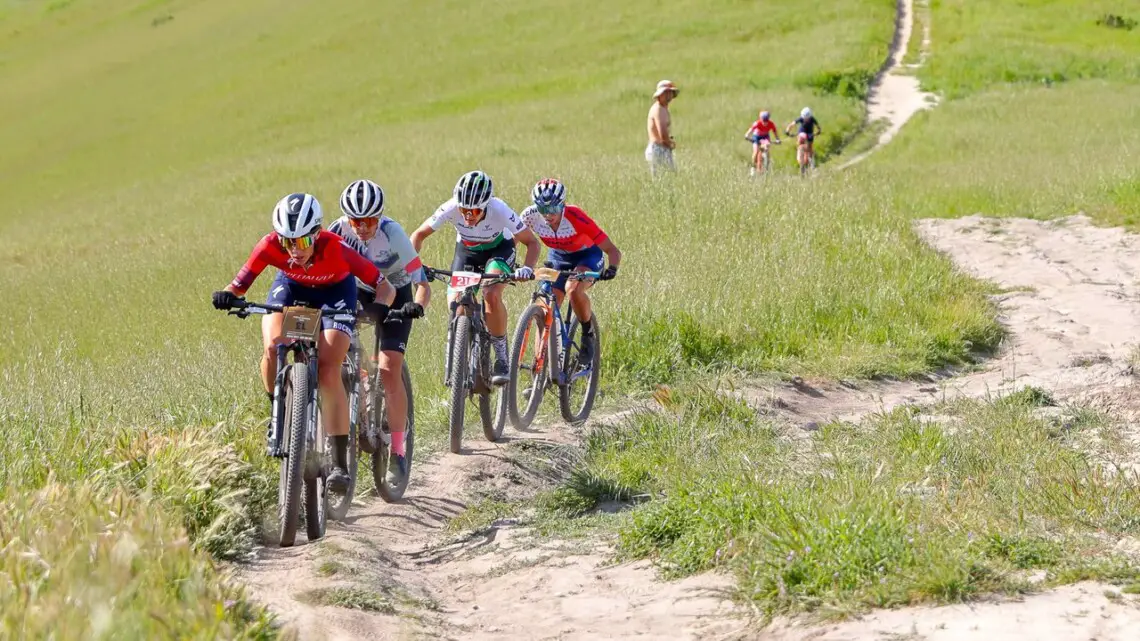 Gomez Villafane leads the Elite Women. Sea Otter Fuego XL, 2023 Life Time Grand Prix Race #1. © John Silva / Cyclocross Magazine