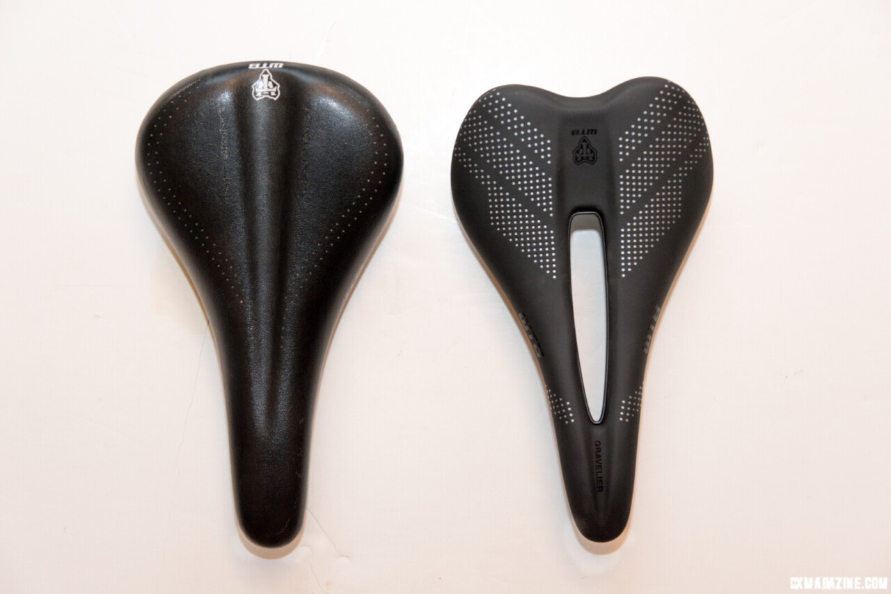 2010 WTB Devo Saddle next to the 2023 Gravlier with almost identical profile. © C.Lee/ Cyclocross Magazine