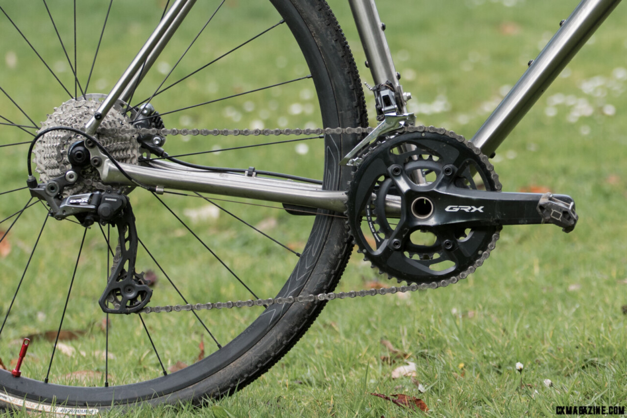 Shimano GRx 2X11 speed mechanical drivetrain on the T-Lab X3.33 © C.Lee/ Cyclocross Magazine