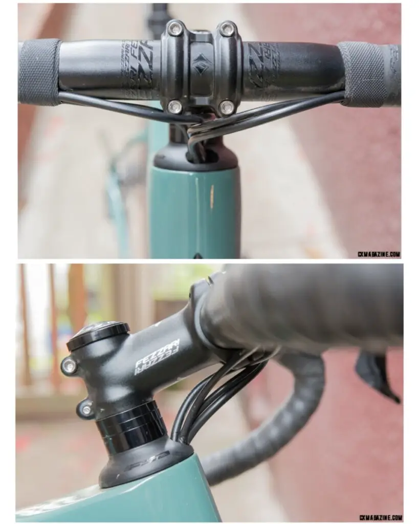 FSA SRS simple cable routing creates tight bends even with the stem flipped up. © C.Lee/ Cyclocross Magazine