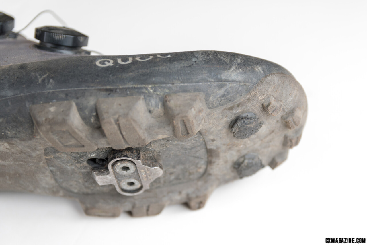 The all-plastic Quoc cleats don't last long in real use, but are easily replaceable with standard cleats. © C.Lee/ Cyclocross Magazine