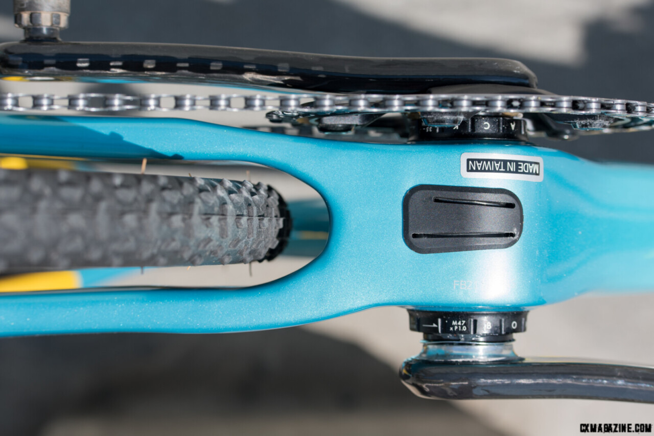This is a 34mm tire in place on the Bombtrack Tension C Maximum specified is is 37mm. © C.Lee/ Cyclocross Magazine
