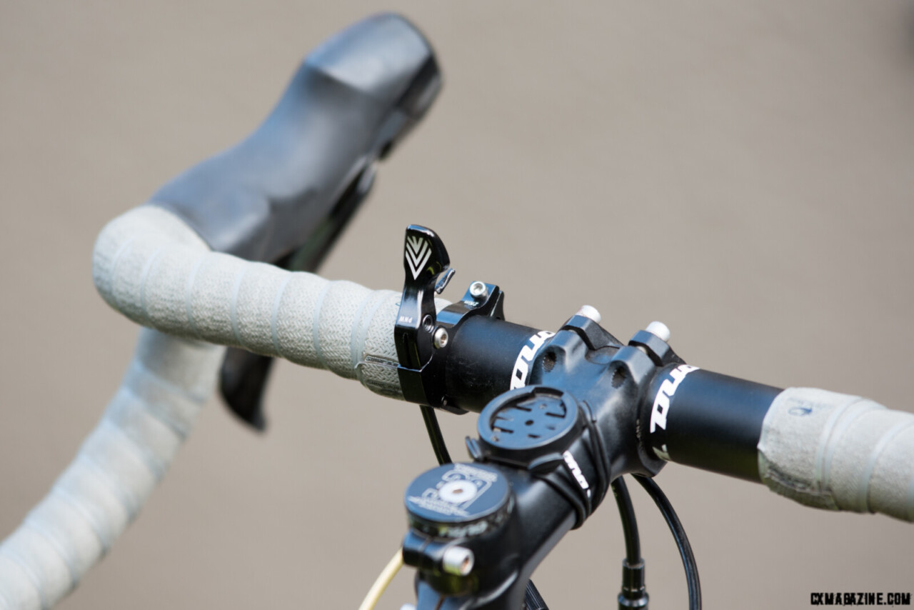 PNW's 31.8mm drop bar lever kit is easy to install. This was my ideal postion for easy installation and removal. Actuation is reasonalby easy and convenient. C.Lee/ Cyclocross Magazine