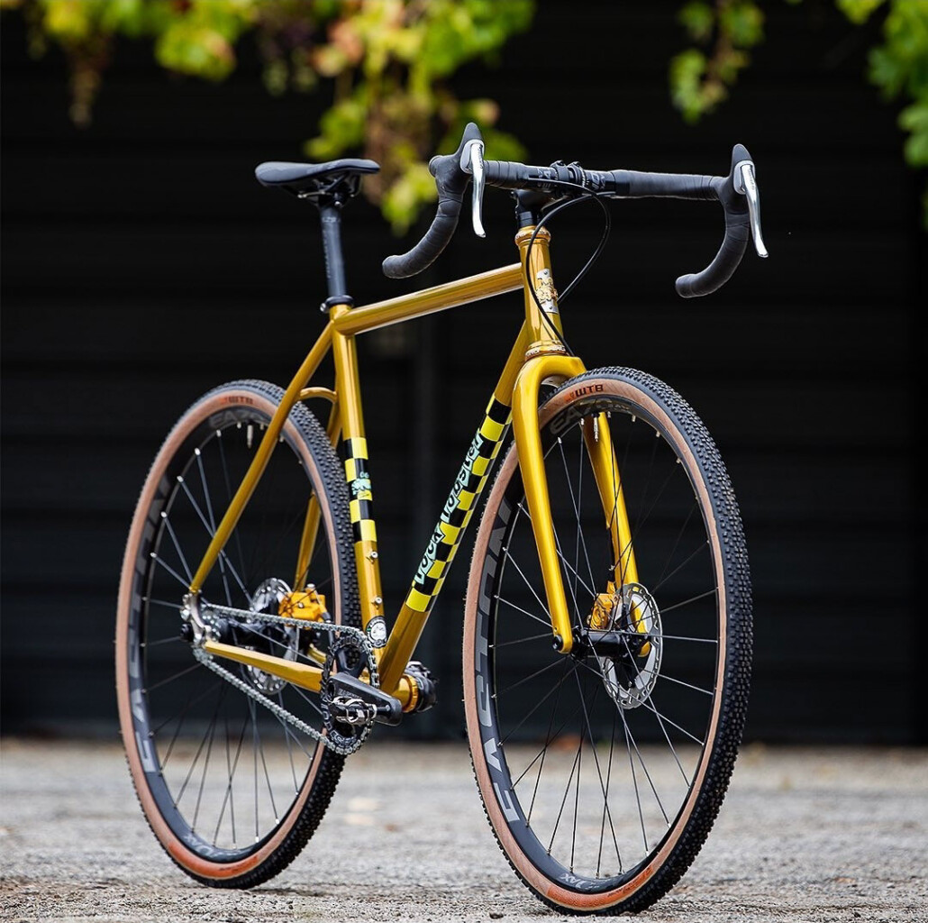 Custom gold Rock Lobster singlespeed bikes await lucky winners at the SSCXWC 2023. photo: Josh Becker