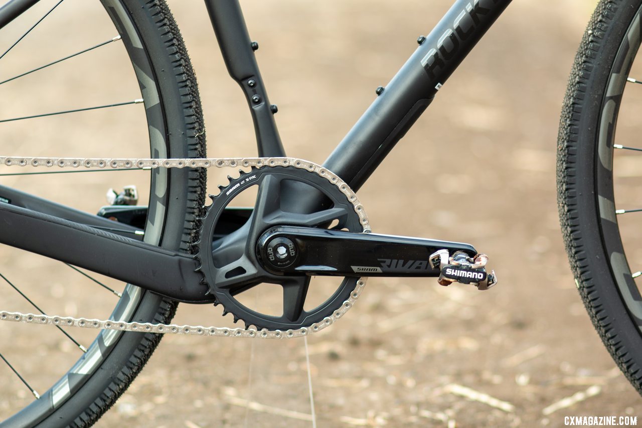 The SRAM Dub Wide crankset adds Q factor and a wider chainline but supports more tire clearance. The versatile Rocky Mountain Solo C70 carbon gravel bike. © Cyclocross Magazine
