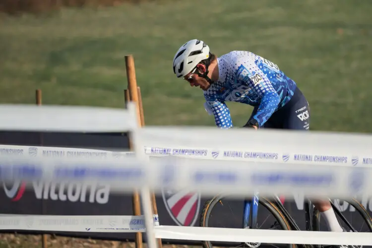 Alden Copley in the 2024 USA Cycling Cyclocross National Championships bicycle race at Joe Creason Park in Louisville, Kentucky. Friday, December 13, 2024. Photo: Jason Whitman/Whitfoto.com
