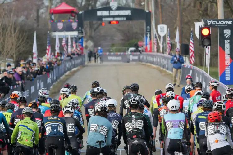 Riders prepare for the Junior Men 2024 USA Cycling Cyclocross National Championships bicycle race at Joe Creason Park in Louisville, Kentucky. Saturday, December 14, 2024. Photo: Jason Whitman/Whitfoto.com