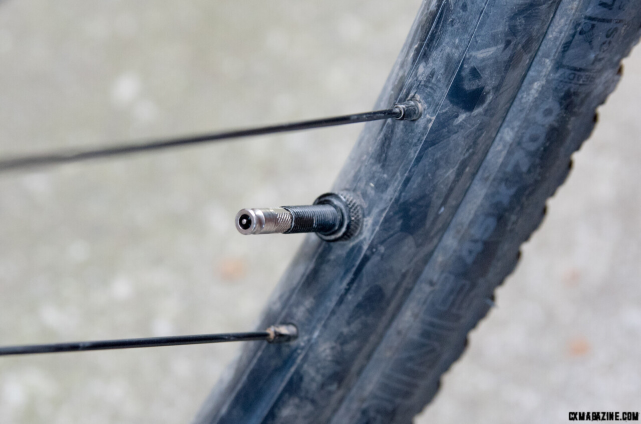 The Clik valve replaces the presta valve core. Notice the small pin in the middle.