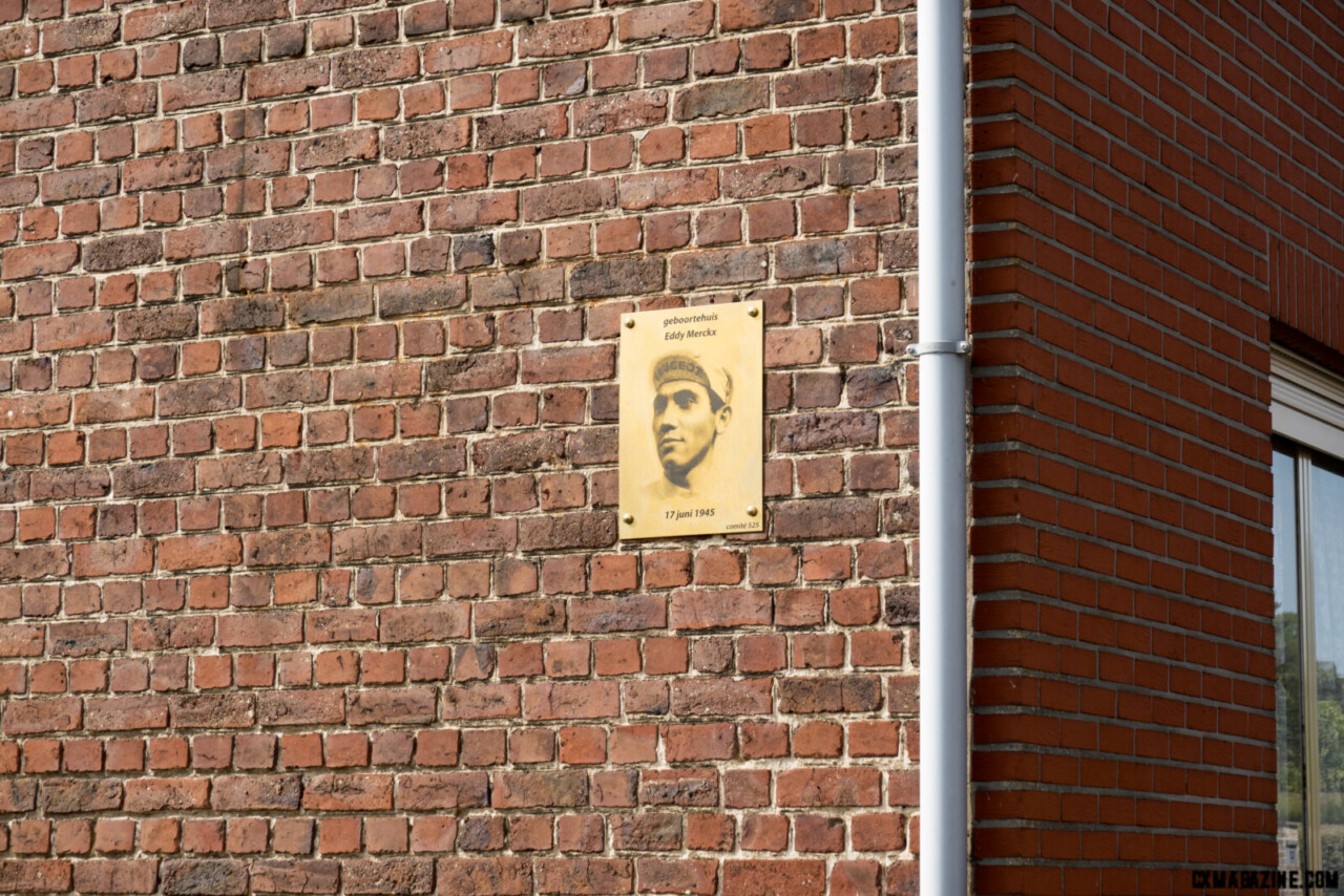 The plaque denoting the house where Eddy Merckx spent his childhood in Kiezegem.