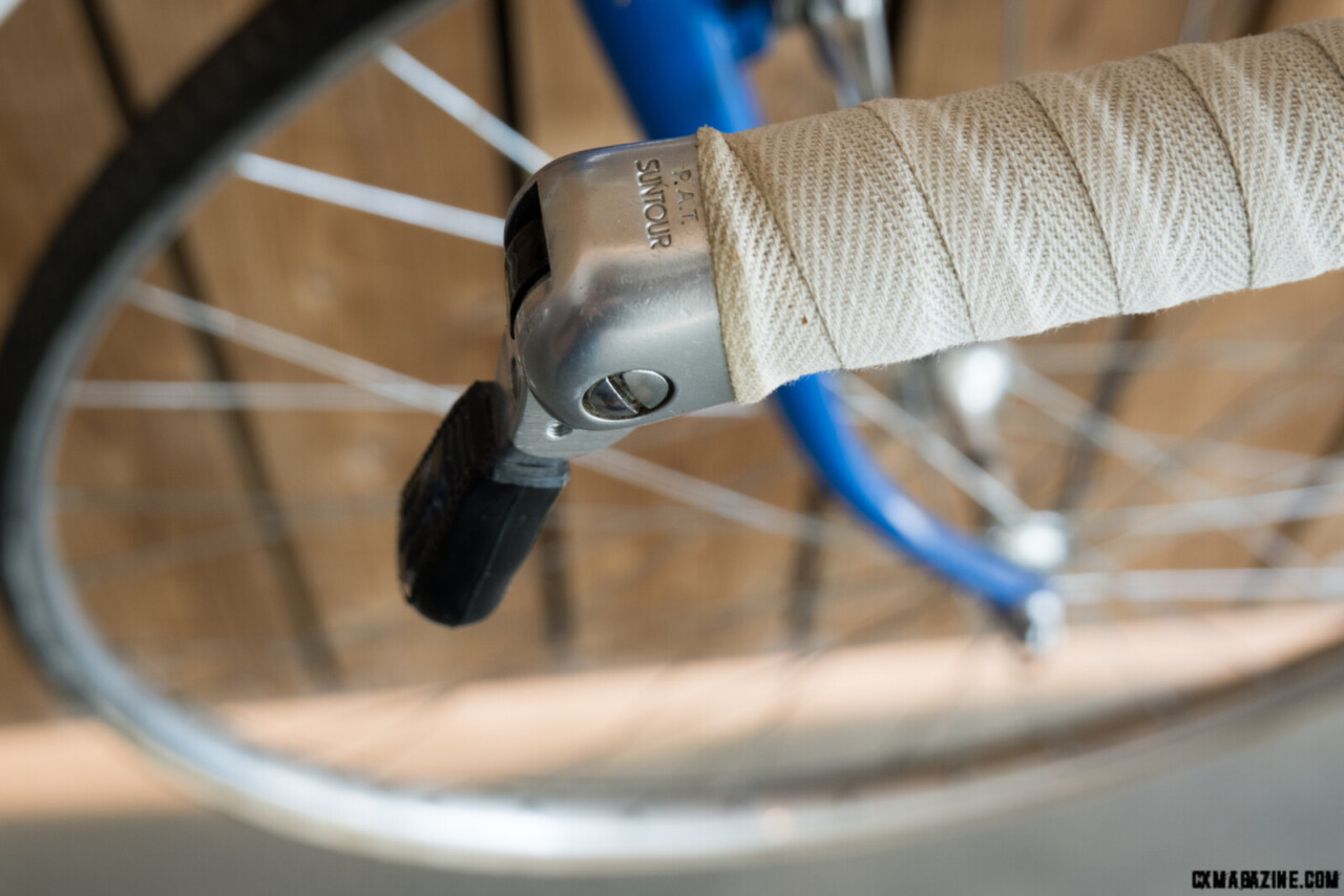 The venerable Suntour Barcon with cotton tape on the Gios Torino.