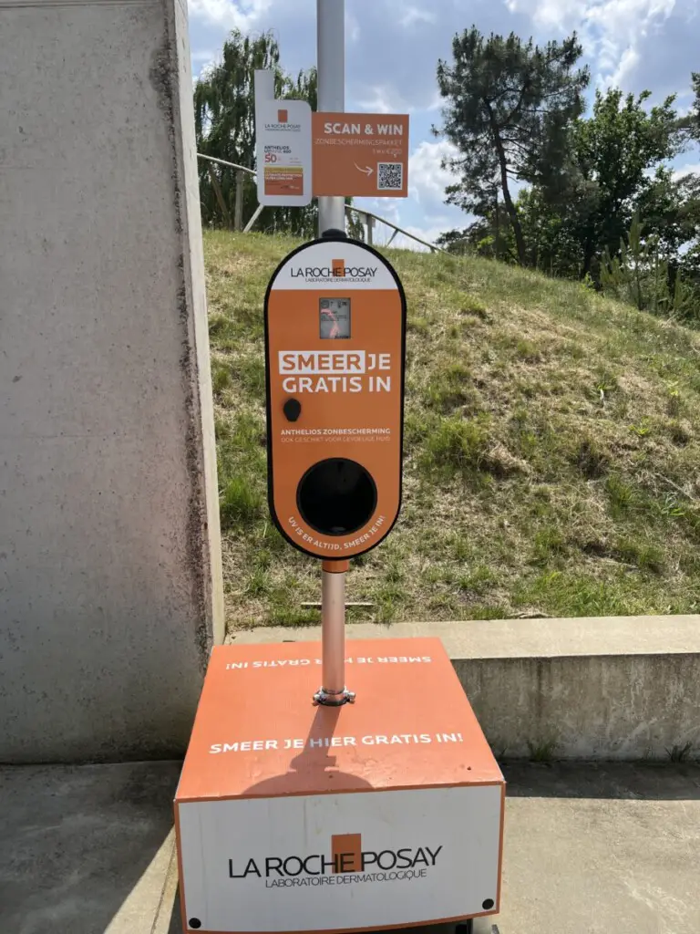 A sunscreen dispenser in the parking lot of the Sven Nys Cycling Center. C. Lee/Cyclocross Magazine