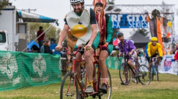Egg and Bacon won a pie as one of the best costumes. 2017 Surf City Cyclocross © J. Vander Stucken / cxmagazine.com