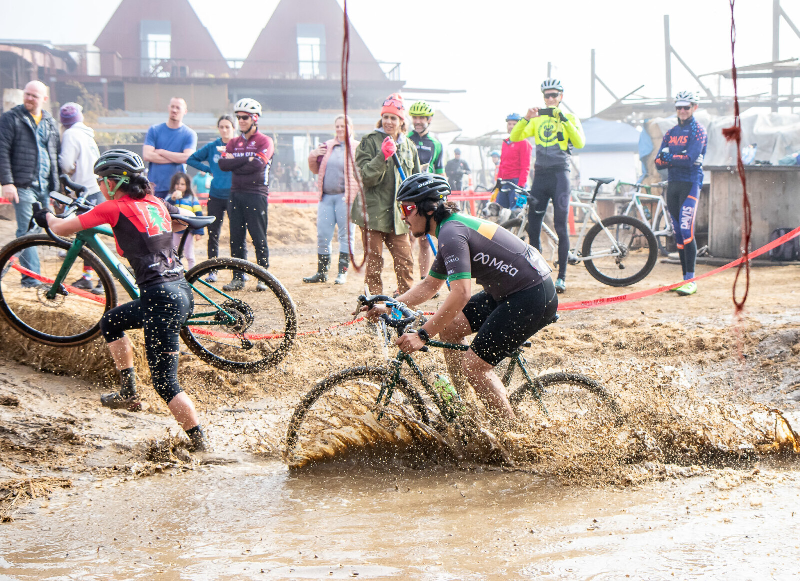 Jeremy Soriano of Live in Peace pushes through the one muddy spot on the 2024 Nutty Cross course. photo: Andrew Yee