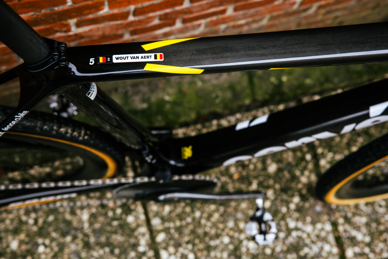 Wolf Tooth Components' ALT pedals on Wout van Aert's Cervelo cyclocross bike.